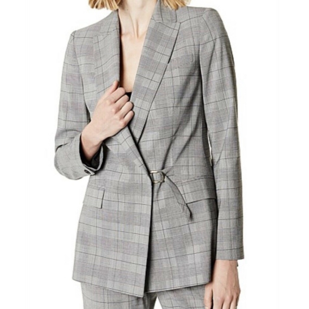 Karen Millen Asymmetrical Plaid Checked Blazer